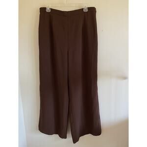 R&M Richards Brown Pull‎ On Elastic Waist Wide Leg Slits Dress Pants Womens 16